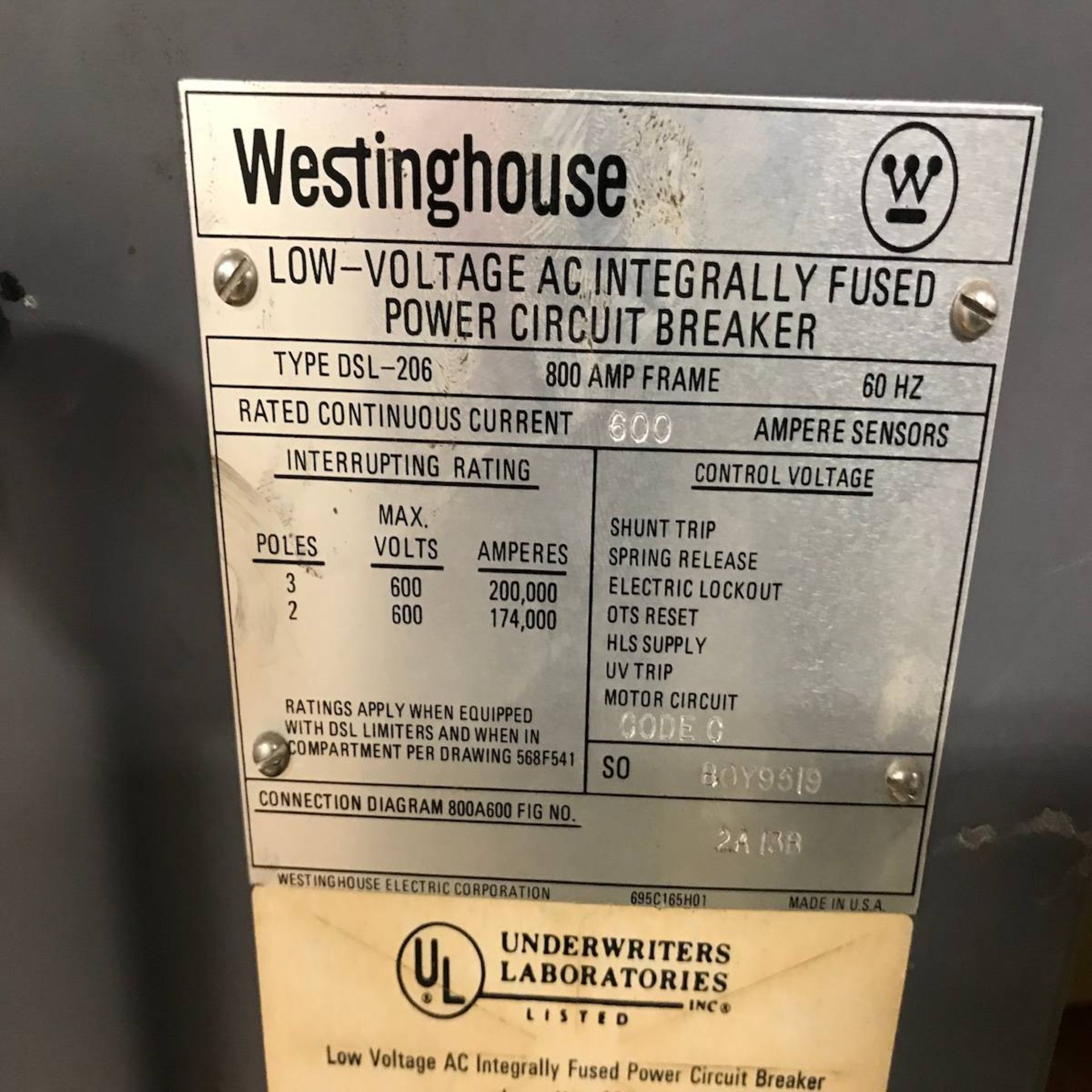 Westinghouse DSL-206 Low Voltage AC Integrally Fused Power Circuit Breaker - Image 3 of 4
