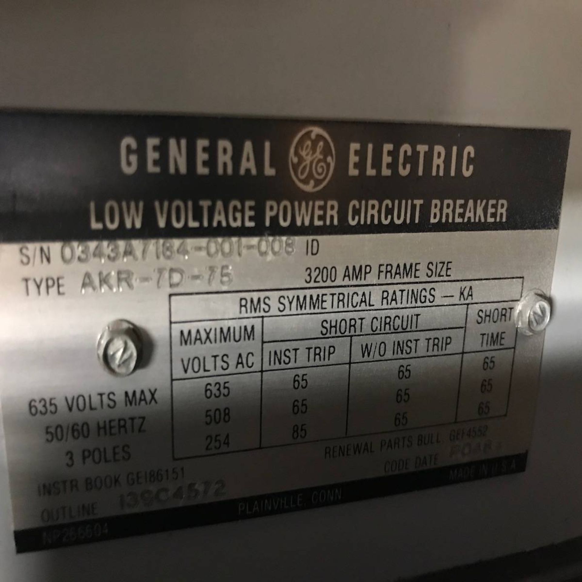General Electric AKR-7D-75 Low Voltage Power Circuit Breaker - Image 3 of 3