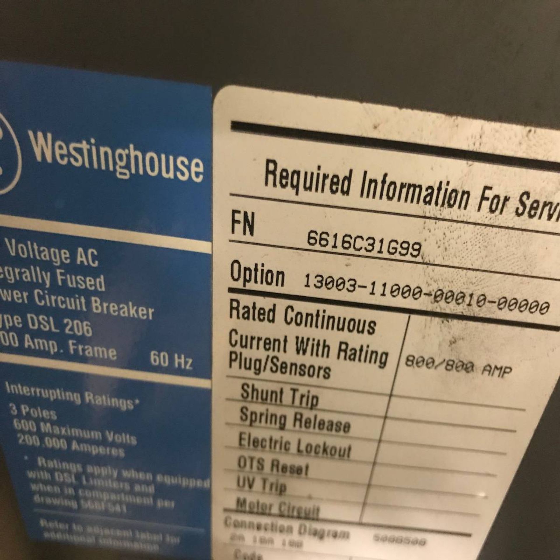 Westinghouse DSL-206 Low Voltage AC Integrally Fused Power Circuit Breaker - Image 3 of 4