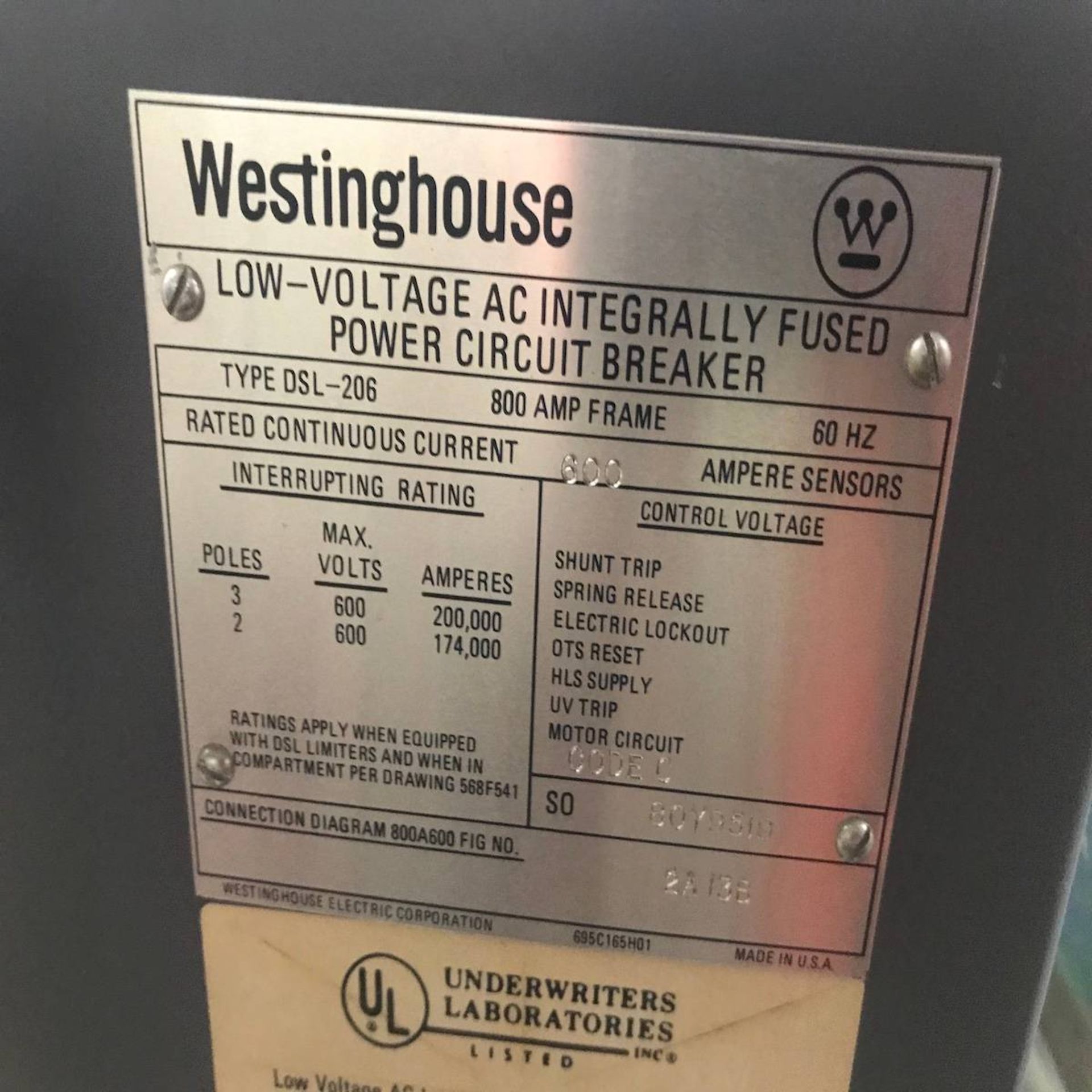 Westinghouse DSL-206 Low Voltage AC Integrally Fused Power Circuit Breaker - Image 3 of 4