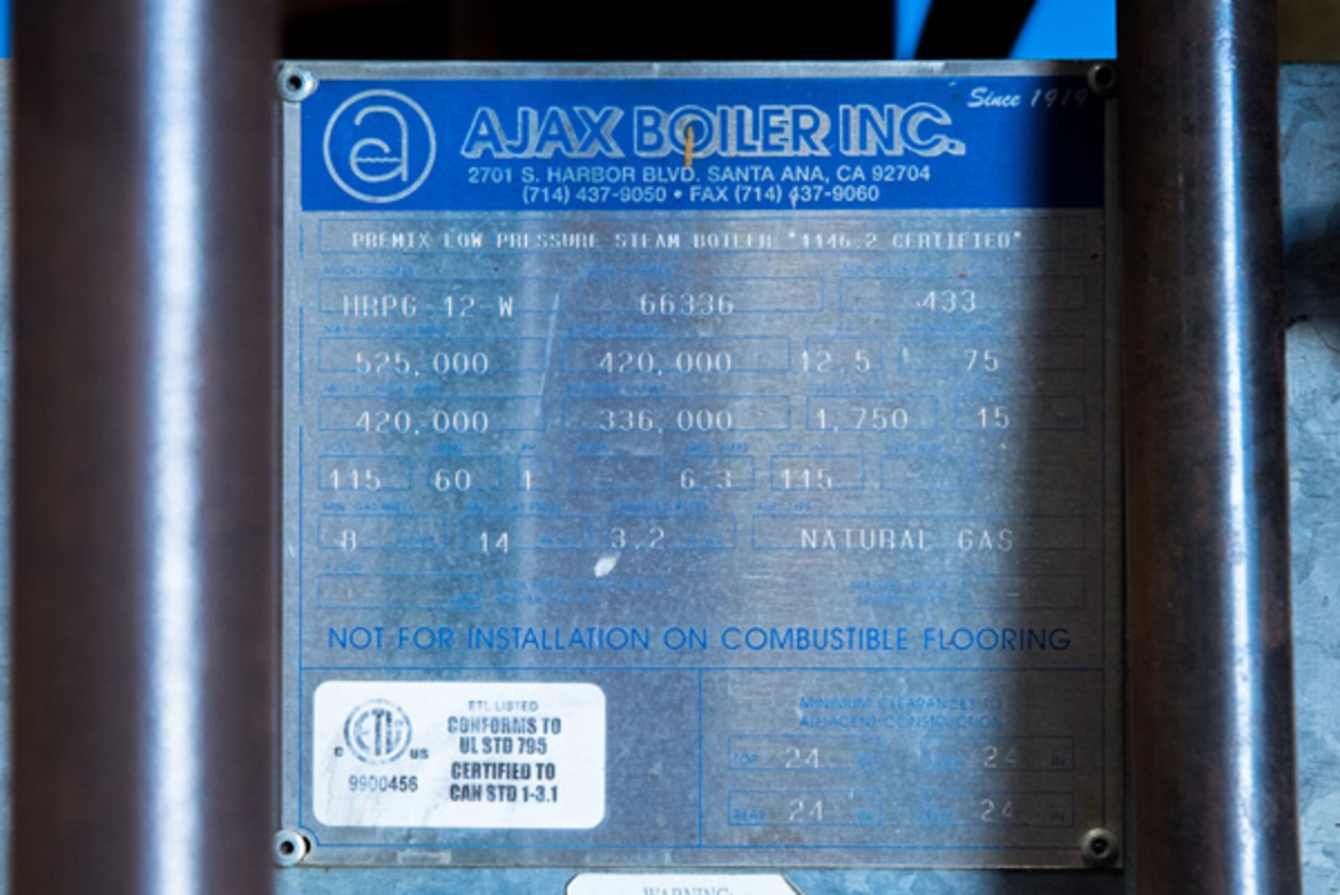 Ajax Natural Gas Boiler | 12.5 HP x 15 PSI, Located In: Huntington Park, CA - 6405 - Image 7 of 19