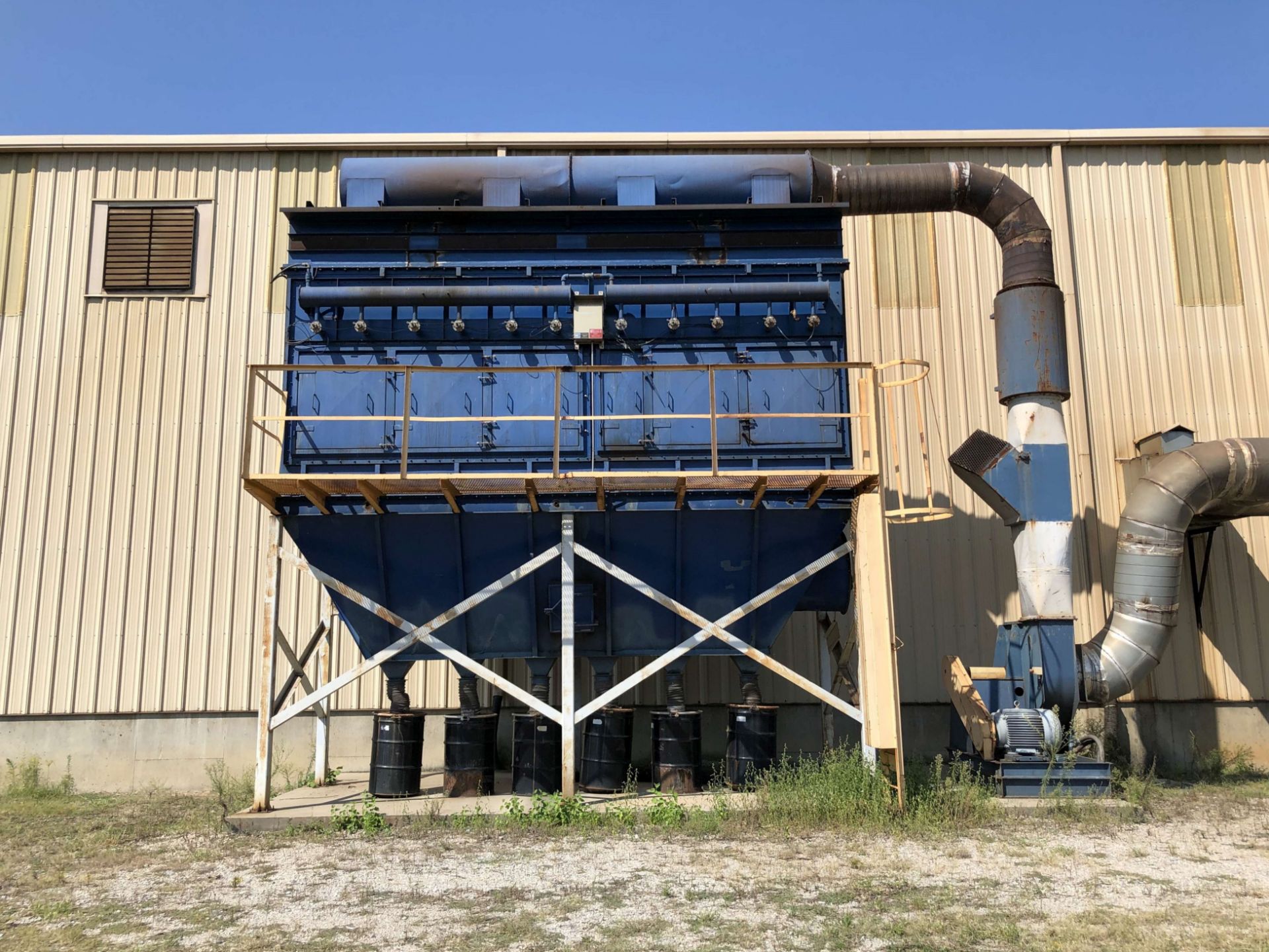 Rodrigue Metal 60 HP Dust Collector, Model MB24, Holds 55 Cartridge Filters, Dimensions: 21' L to R,