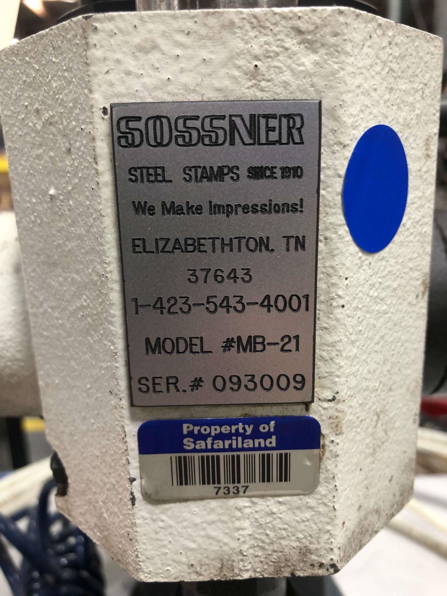 Sossner Pneumatic Impact 3.75 Ton Press, Model MB21, S/N 093009 - Image 4 of 4