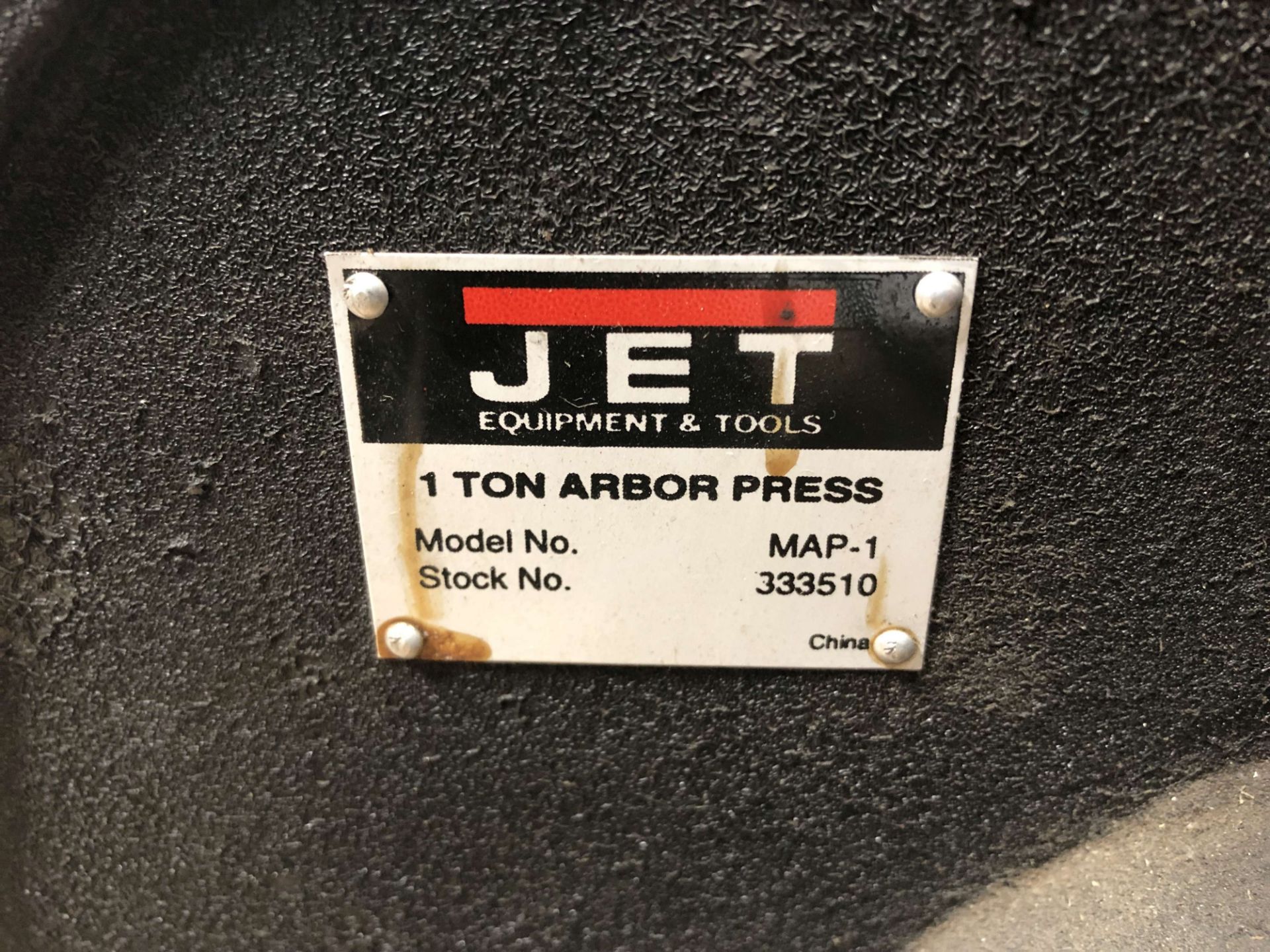 Jet 1 Ton Arbor Press, Model MAP-1, Stock No. 333510 - Image 3 of 3