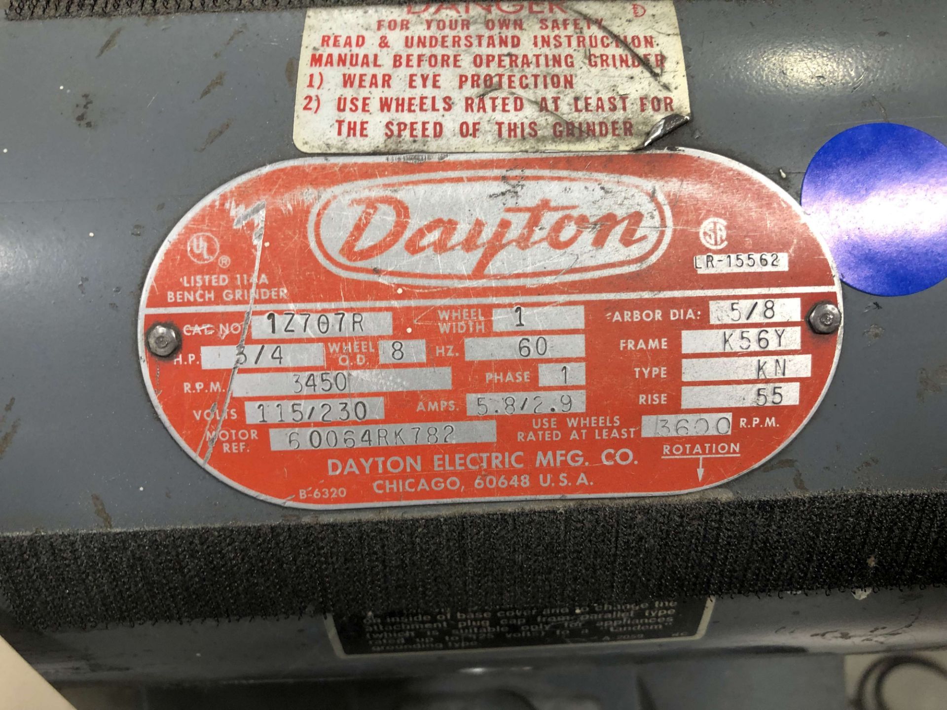 Dayton 6" Pedestal Grinder, Cat. No. 1Z707R, 3/4 HP - Image 3 of 3