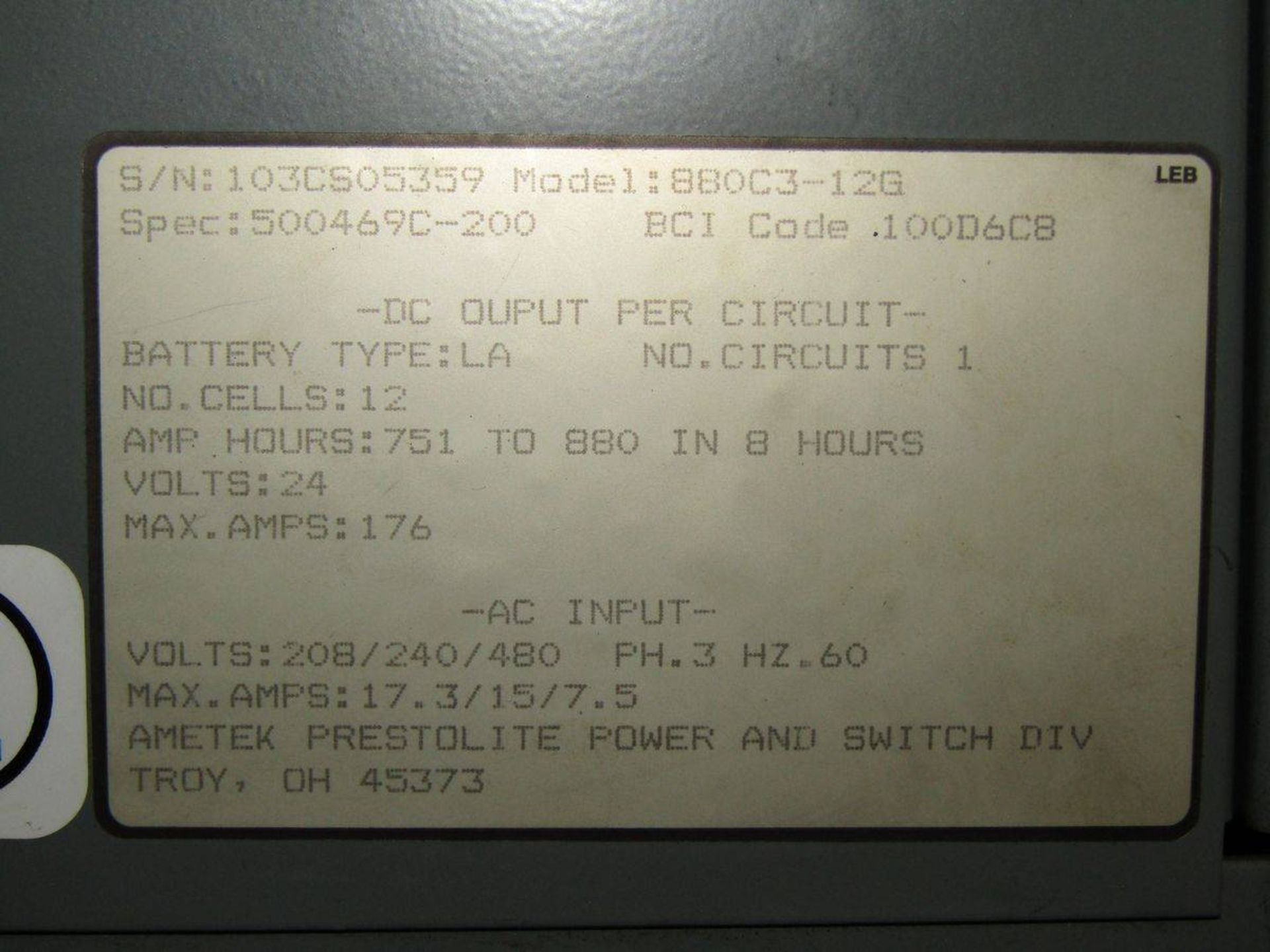 Prestolite Power 880C3-12G 24V Battery Charger - Image 2 of 2