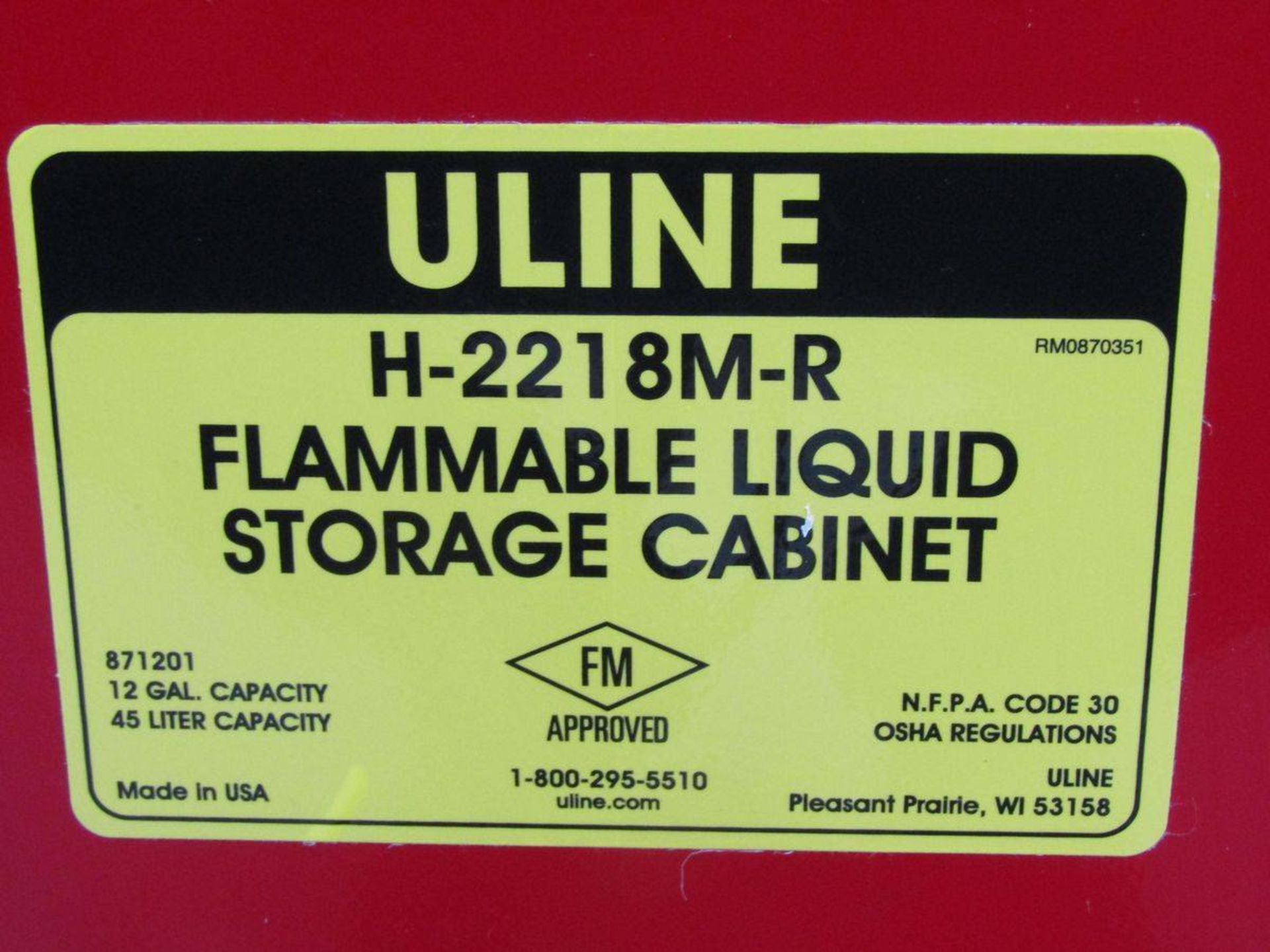 Uline H-2218M-R Flammable Liquid Storage Cabinet - Image 2 of 2