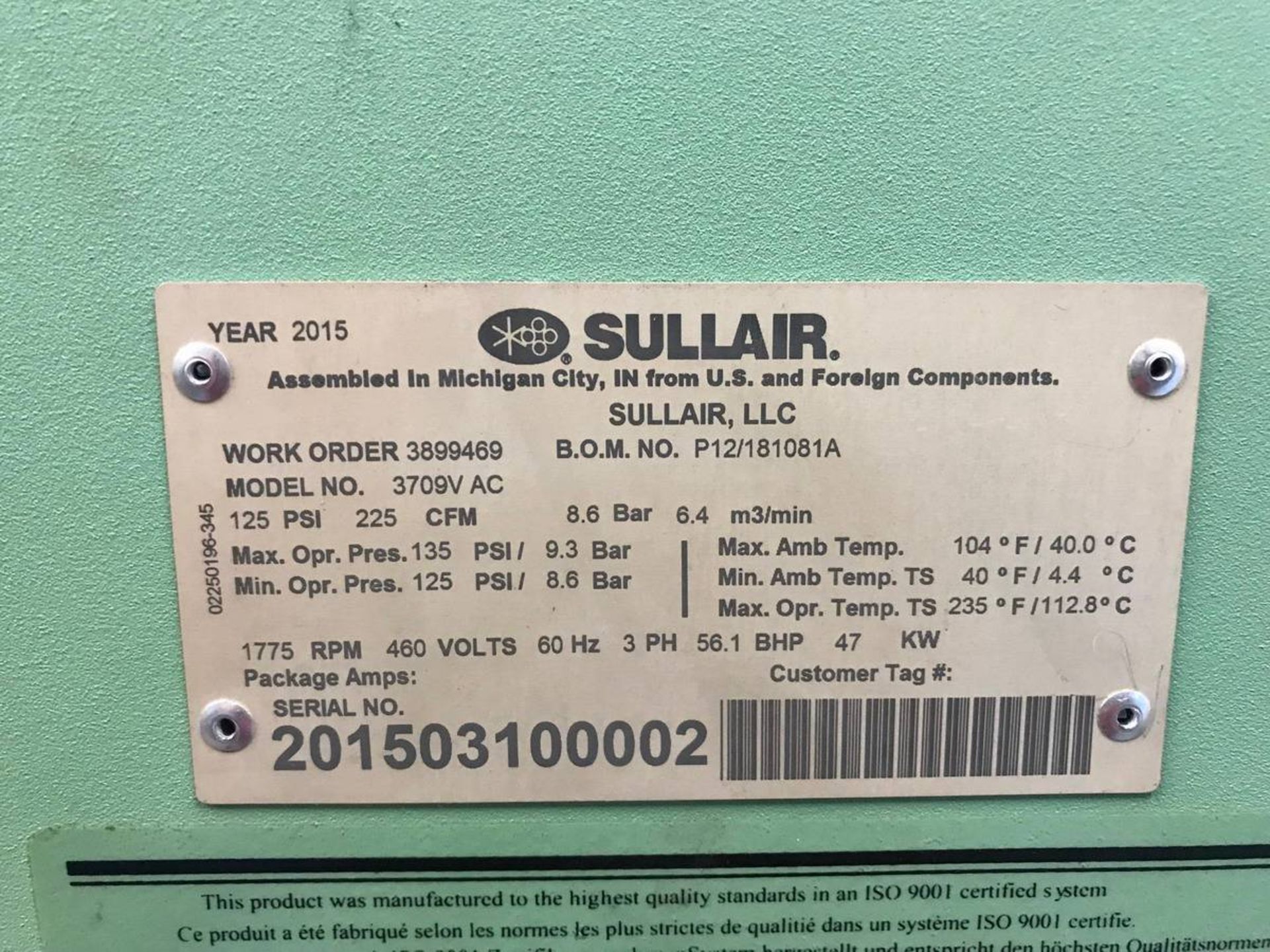 2015 Sulliar 370011 50 HP Air Compressor - Image 4 of 4