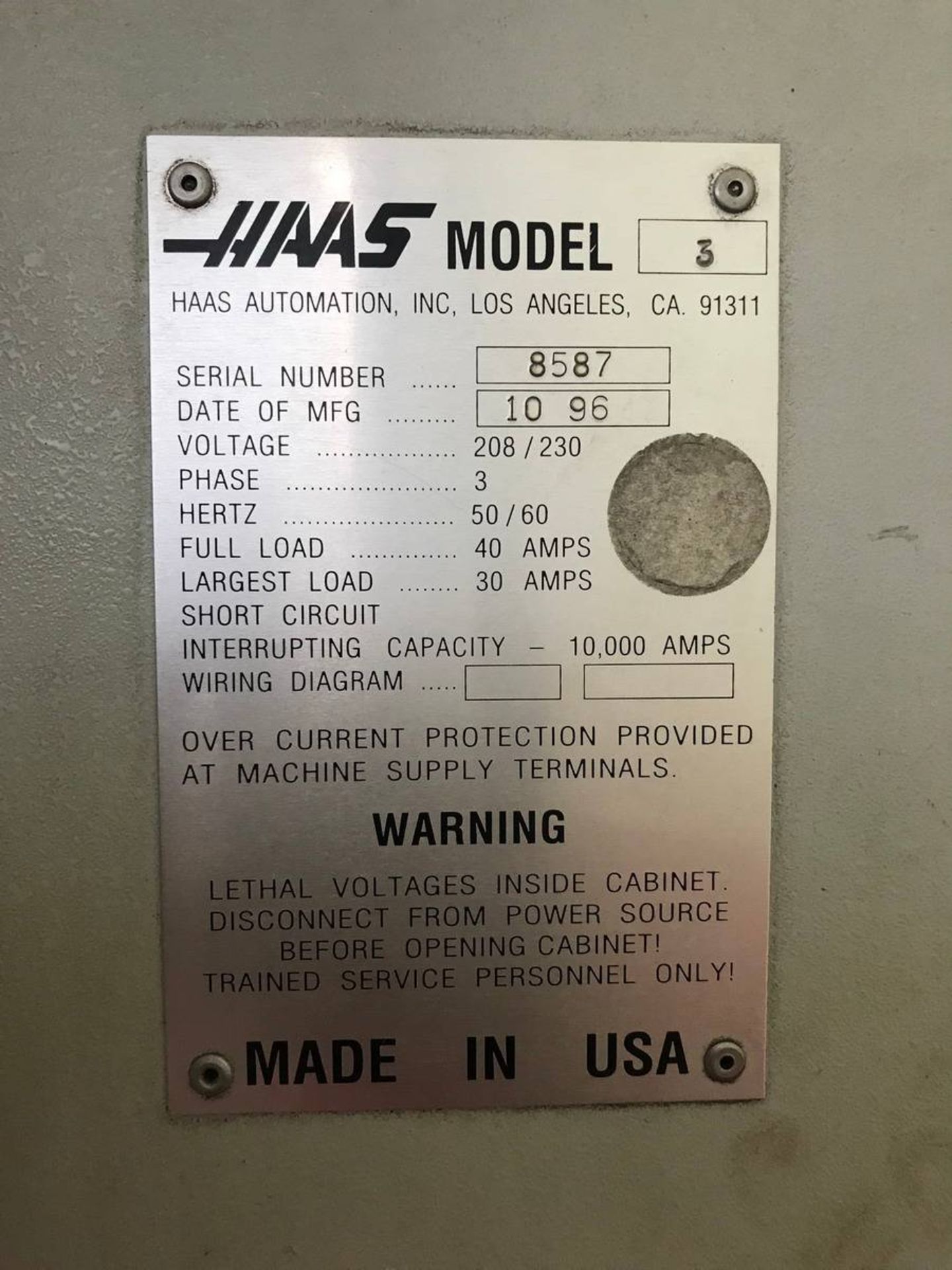 1996 Haas VF3 CNC Vertical Machine Center - Image 6 of 6