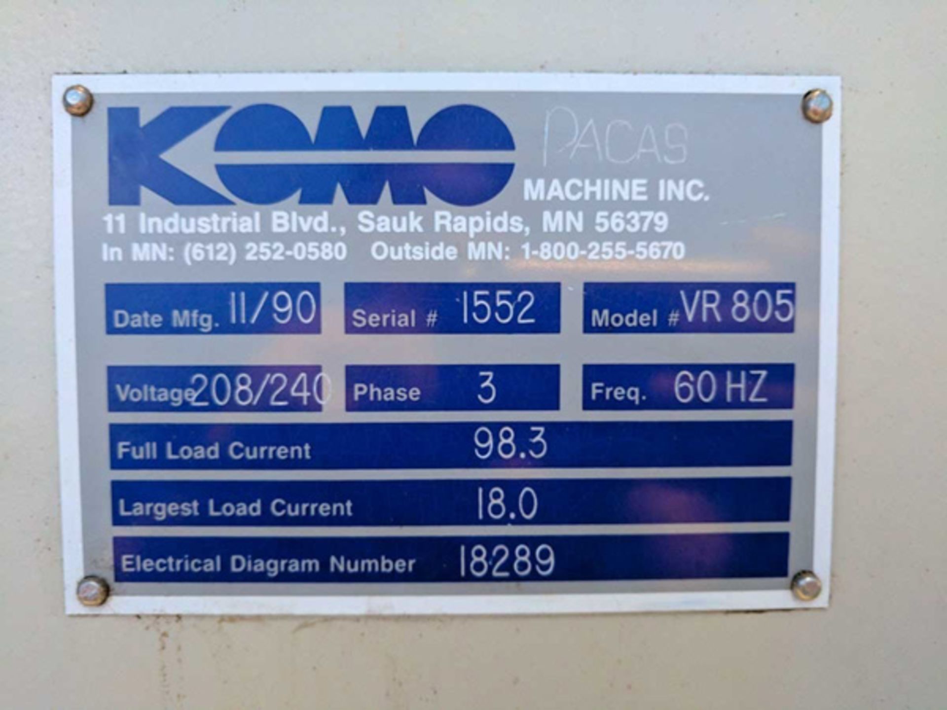 1990 Komo CNC Table Router | 96" x 60" x 8", Mdl: VR805Q, S/N: 1552 - 3562JVHP - Image 23 of 25