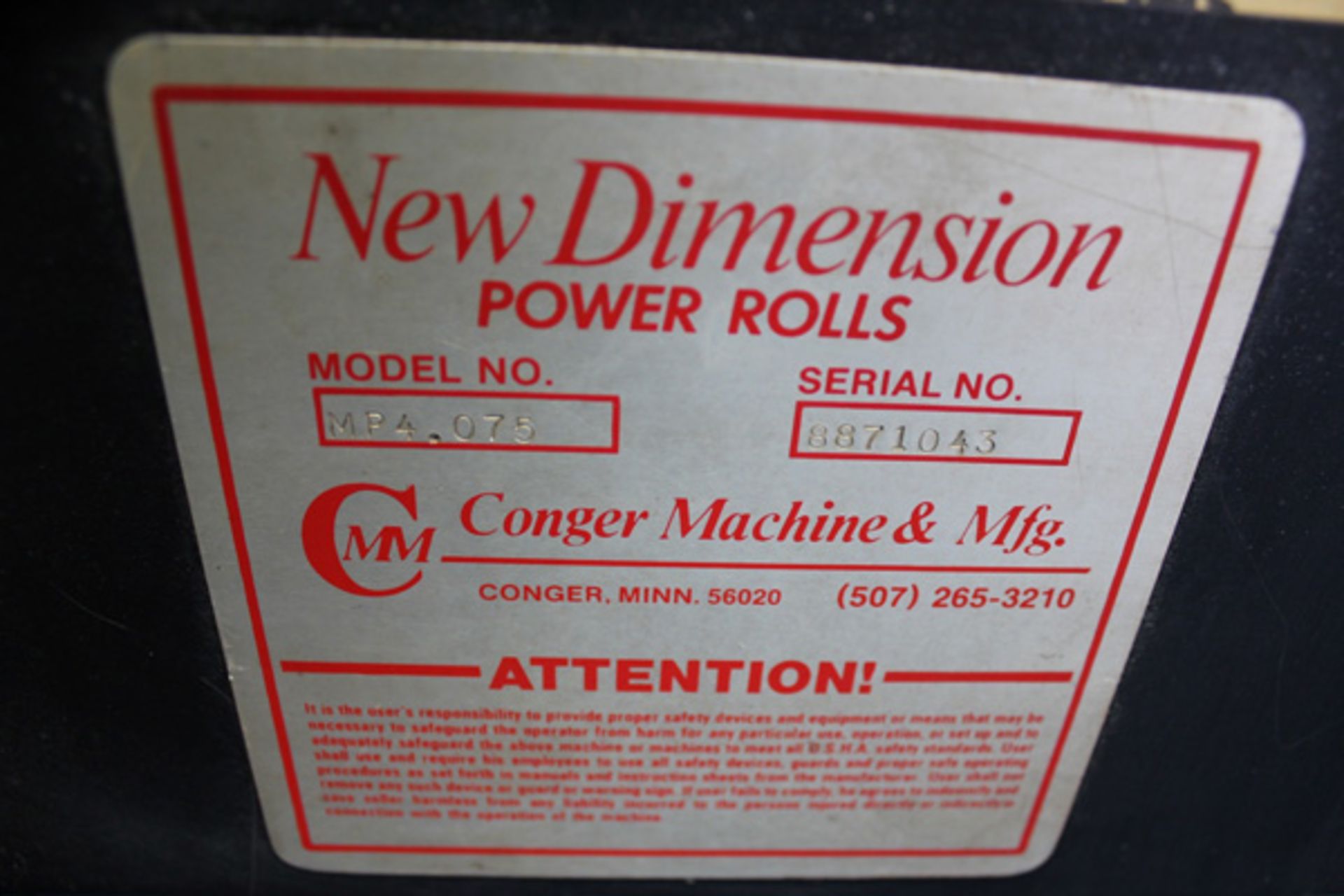 New Dimension Initial Pinch Power Roll | 14 Ga. x 4', Mdl: MP4-075, S/N: 8871043 - 5577HP - Image 5 of 6