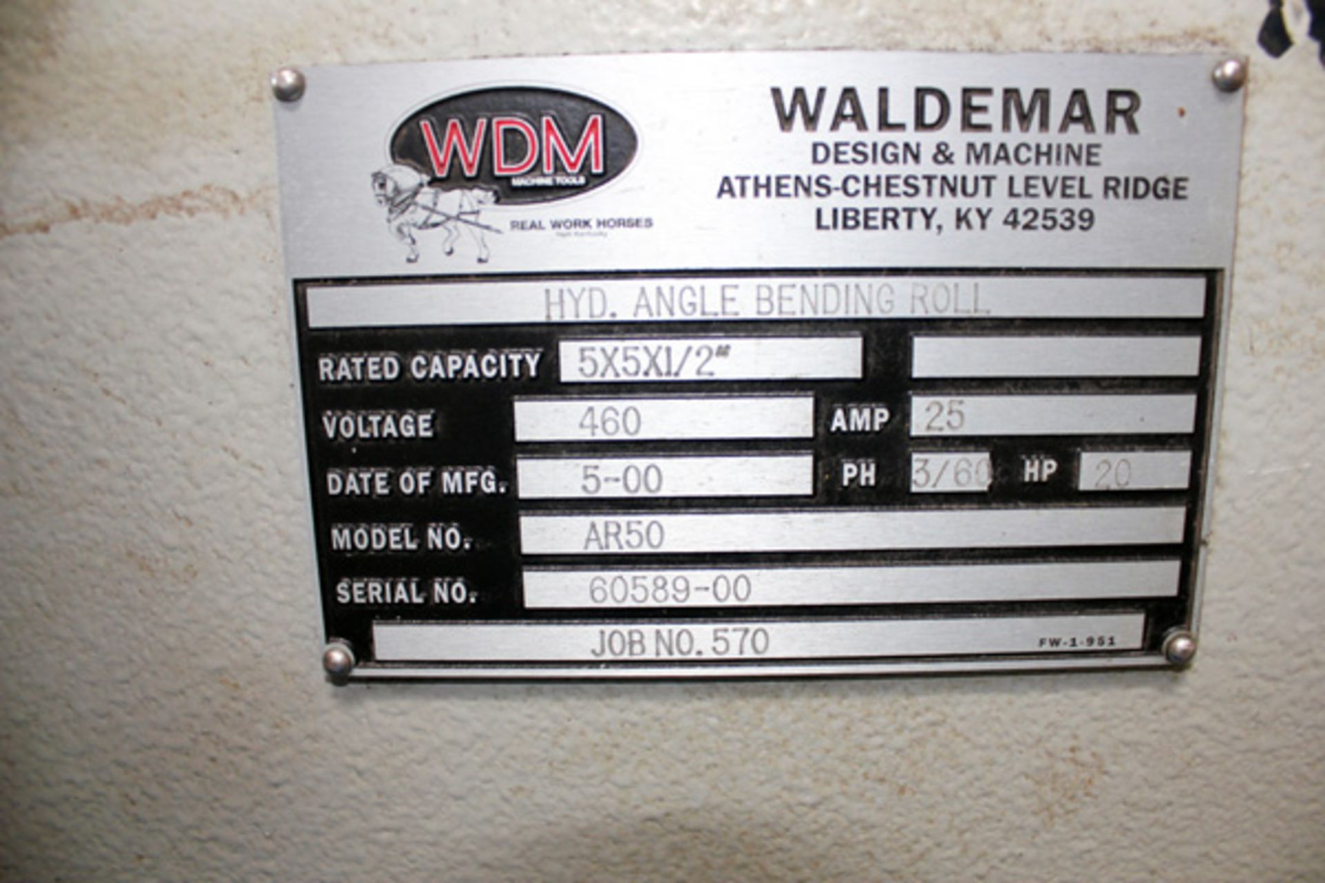 2000 Waldemar Hydraulic Angle Roll | 5" x 5" x 1/2", Mdl: AR-50, S/N: 60589-00 - 5090HP - Image 7 of 10