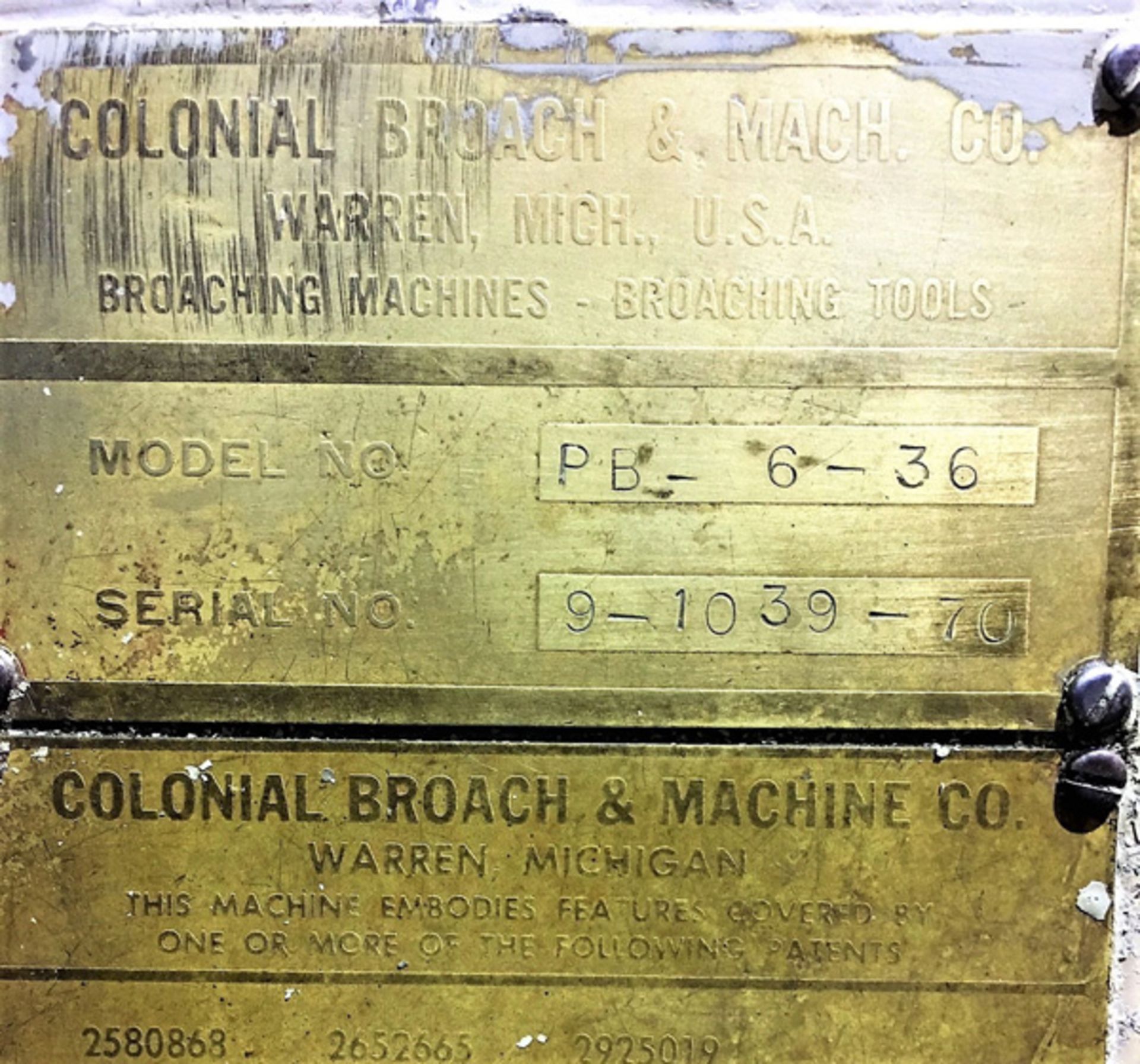 Stroke Colonial PB-6-36 Vertical Hydraulic Broaching Machine | 6-Ton x 36" , Mdl: PB-6-36, S/N: 9- - Image 19 of 19