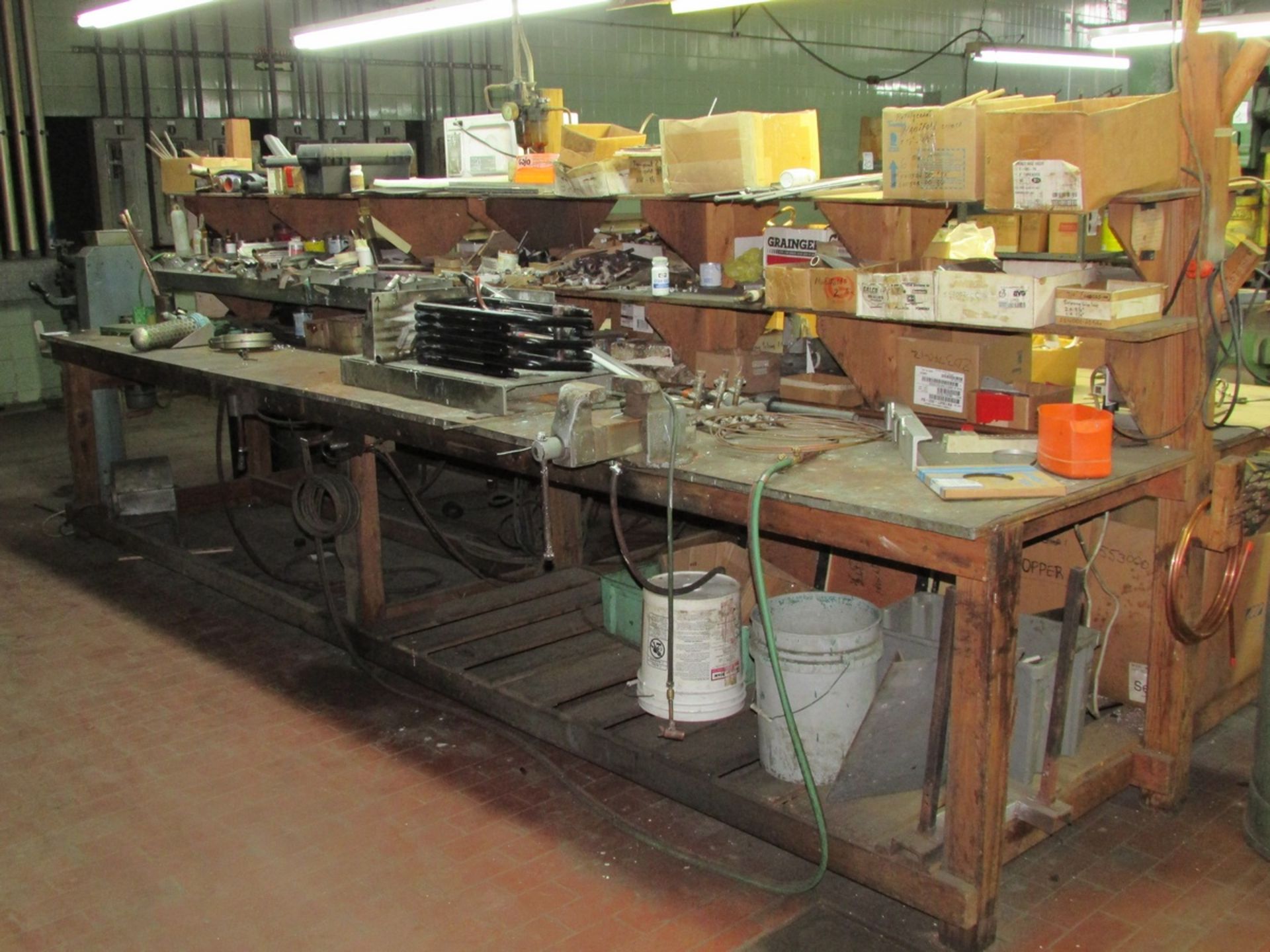76"x180" Wood Work Stations, with (3) Shelving Units with Contents. To Include Hand tools, Brazing - Image 17 of 26