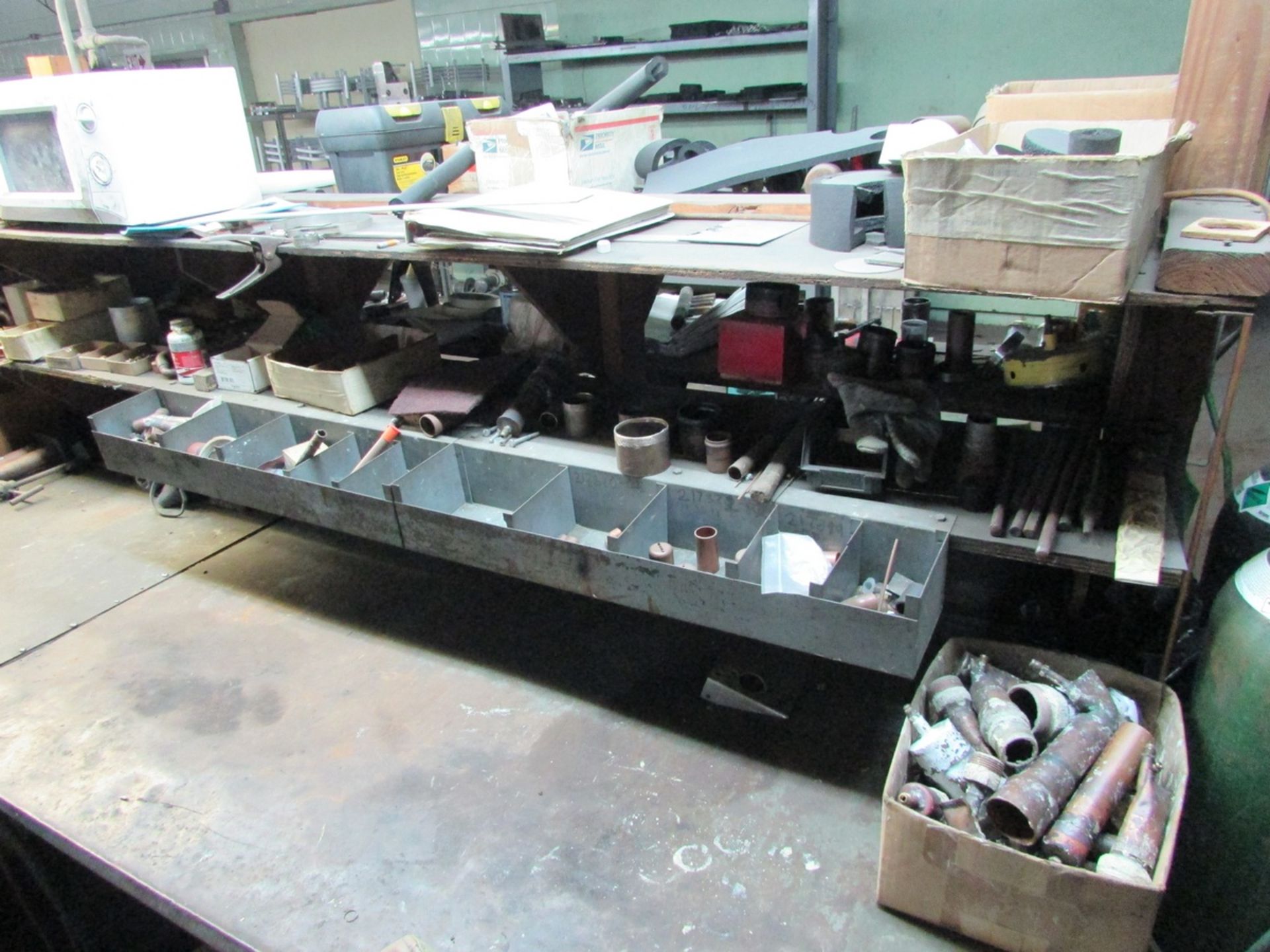 76"x180" Wood Work Stations, with (3) Shelving Units with Contents. To Include Hand tools, Brazing - Image 2 of 26