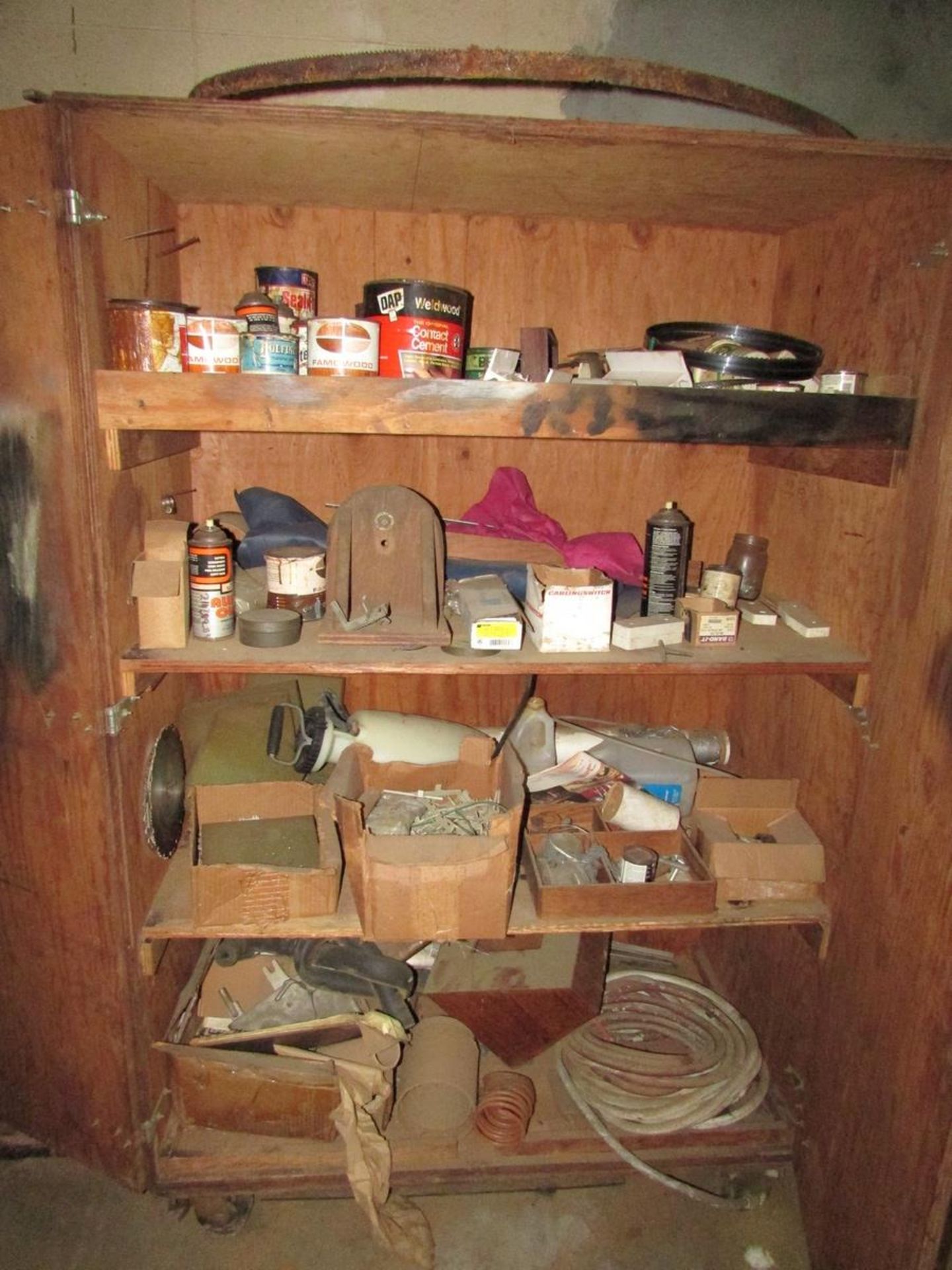 Remaining Contents of Woodshop, To Include 2- Door Cabinets, Adjustable Shelving Units, Wood