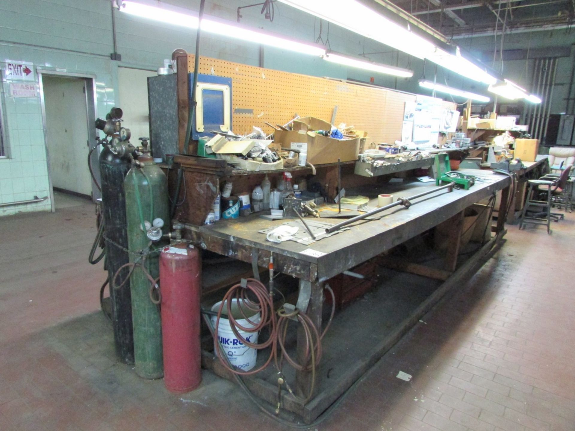 76"x180" Wood Work Stations, with (3) Shelving Units with Contents. To Include Hand tools, Brazing - Image 12 of 26