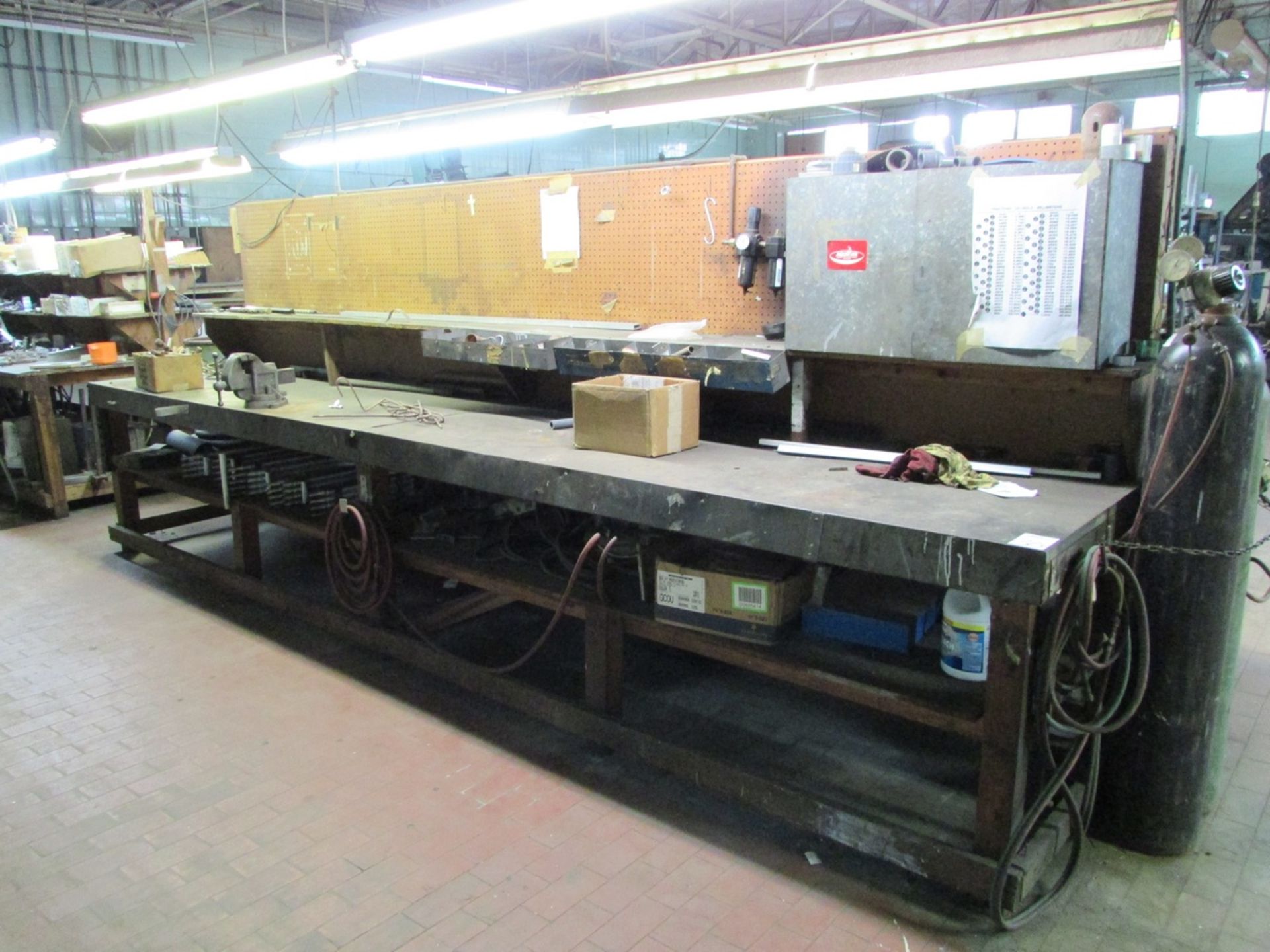 76"x180" Wood Work Stations, with (3) Shelving Units with Contents. To Include Hand tools, Brazing - Image 13 of 26