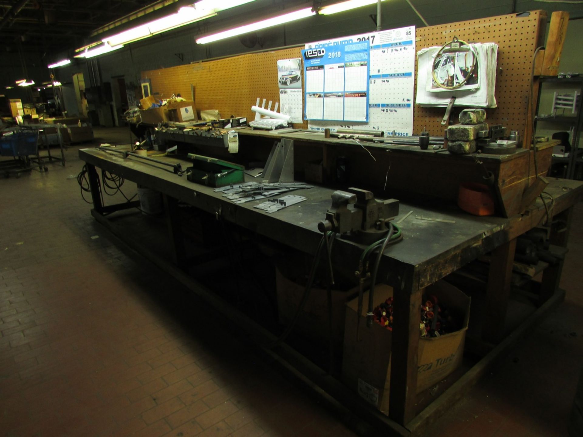 76"x180" Wood Work Stations, with (3) Shelving Units with Contents. To Include Hand tools, Brazing - Image 7 of 26