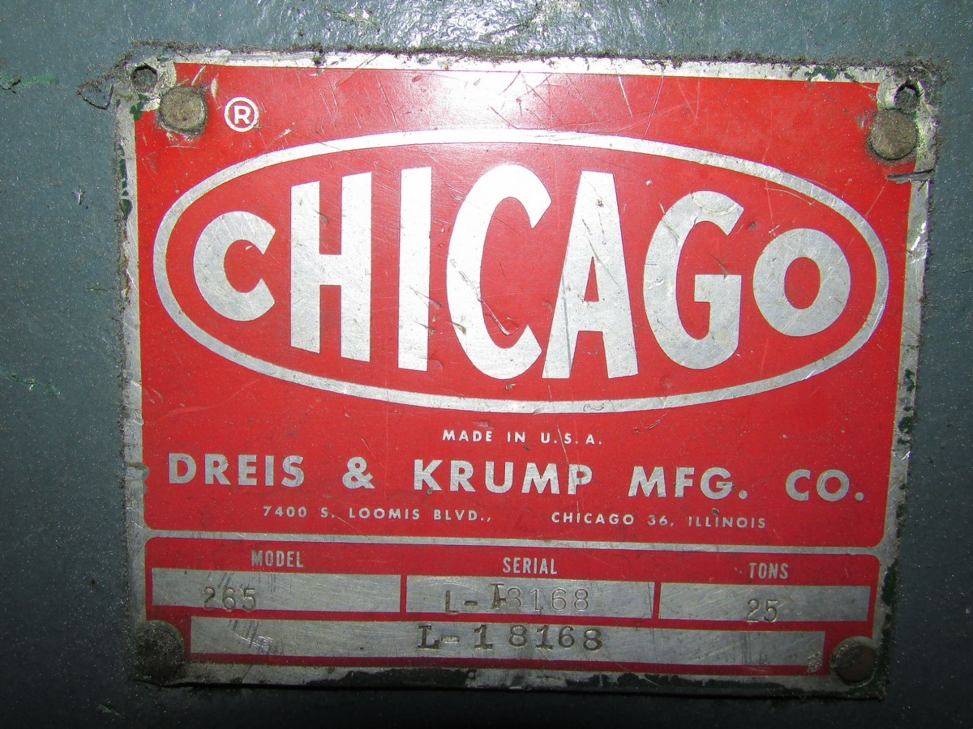 Chicago Dreis & Krump 265 25 Ton Capacity 6' Mechanical Press Brake, 62" Between Housings, 2" - Image 22 of 22
