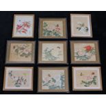 Collection of Chinese watercolours of flowers and butterflies, (9)