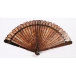 Early 19th Century Chinese export tortoiseshell lace work fan, the stick with overall lace work