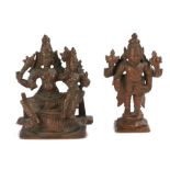 Two 19th Century copper figures of Vishnu, one of a standing figure the other a seated figure with