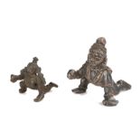 Two late 19th Century Indian plated figures of the God Krishna as a crawling baby with a ball of