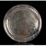 Unusual Chinese silver and gold dish, 18th/19th Century, the silver dish with a shallow hammered