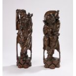 Republic of China era two carved wooden Taoist immortals, possibly being Chang Kuo-lao and also Li