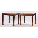 Pair of Chinese low tables, the square tops with inset woven top above the rubbed lacquer legs, 59cm