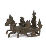 Early 20th Century Indian brass chariot, the chariot drawn by a horse driven by Surya, length 17cm