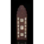 19th Century Canton cribbage board of foliate carved boxwood and with ivory inlay panels carved with