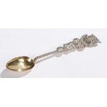 Chinese silver teaspoon, the finial depicting the crest of the army ordnance corps above Chinese