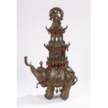 Republic cast bronze censer in the form of an elephant with head and trunk raised, the elephant