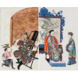 Pair of Chinese Qing dynasty pith paper paintings, depicting an Emperor with bow and quiver being