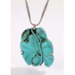 Chinese pendant, in turquoise colour of a fly and wide leaf, mark for Zhenghe Yu Wan, 6.5cm high