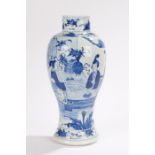 19th Century Chinese blue and white "Long Eliza" vase, depicting a terrace scene with two figures
