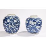 Two 19th Century Chinese blue and white ginger jars, with prunus blossom decoration, one with four