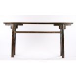 Chinese altar table, with a long rectangular top above a long stretchers and slightly angled legs,