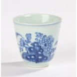 Chinese porcelain blue and white cup, decorated with flowers to the tapering body, 7.5cm high