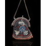 19th Century Chinese purse decorated with flowers, fruit and beads with possibly French mount and
