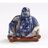 Lapis lazuli Budai, in seated position on a stand, 9cm wide