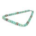 Chinese possibly Tongzhi necklace, the necklace of turquoise beads decorated with the symbol Shu