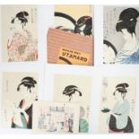 After Utamaro (1753-1806) a folio of six wood block facsimiles prints and another print.