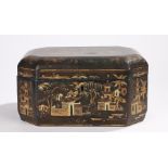 Chinese 19th Century lacquer work box, the rectangular box with canted corners decorated in gilt