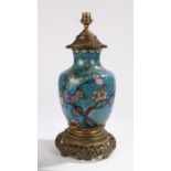 19th Century Chinese cloisonne vase, converted into a lamp with gilt metal top and bottom, the