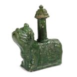 Chinese green glazed kendi, with octagonal cover to the cylindrical spout, the body in the form of a