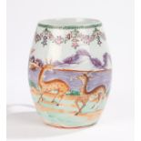 Chinese Qianlong period export mug decorated with two stags in a river landscape with houses in