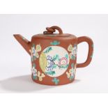 Chinese Yixing teapot and cover the teapot decorated with flowers and the base with four character